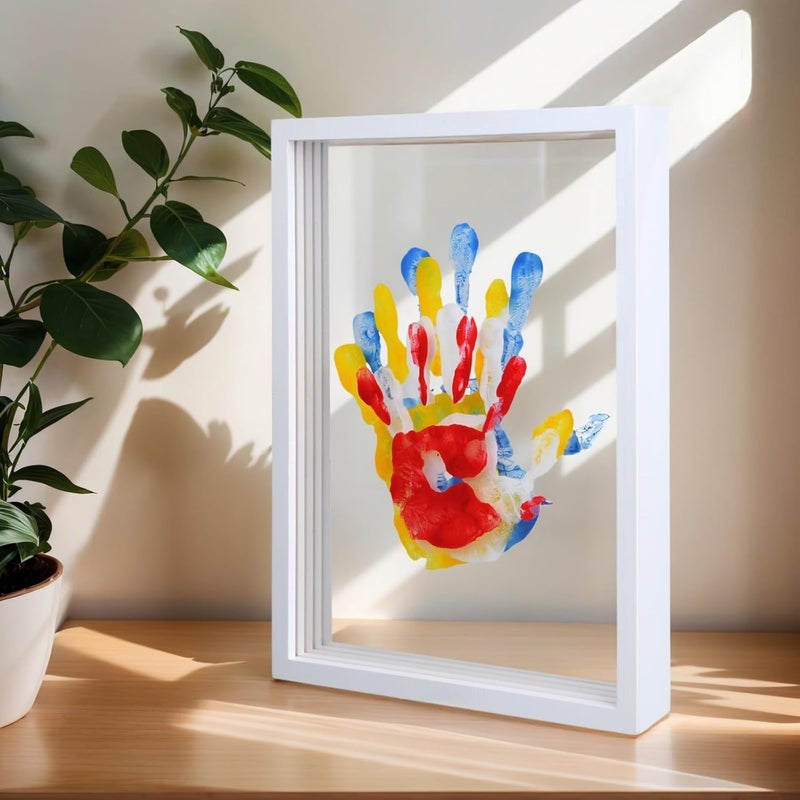 MLDWRONGYAOZ Family Handprint Frame Kit for 4 with 12 Paint Colors&12 Pens,Fun DIY Craft Art Print Handprint Keepsake, Family Gifts for Christmas Mother's Father's Day Birthday Anniversary,Grandparent (White) - Image 2